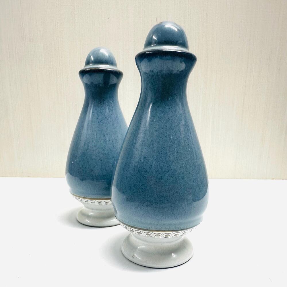 Vintage Denby Langley Castile Blue Salt Pepper Shaker Set Stoneware